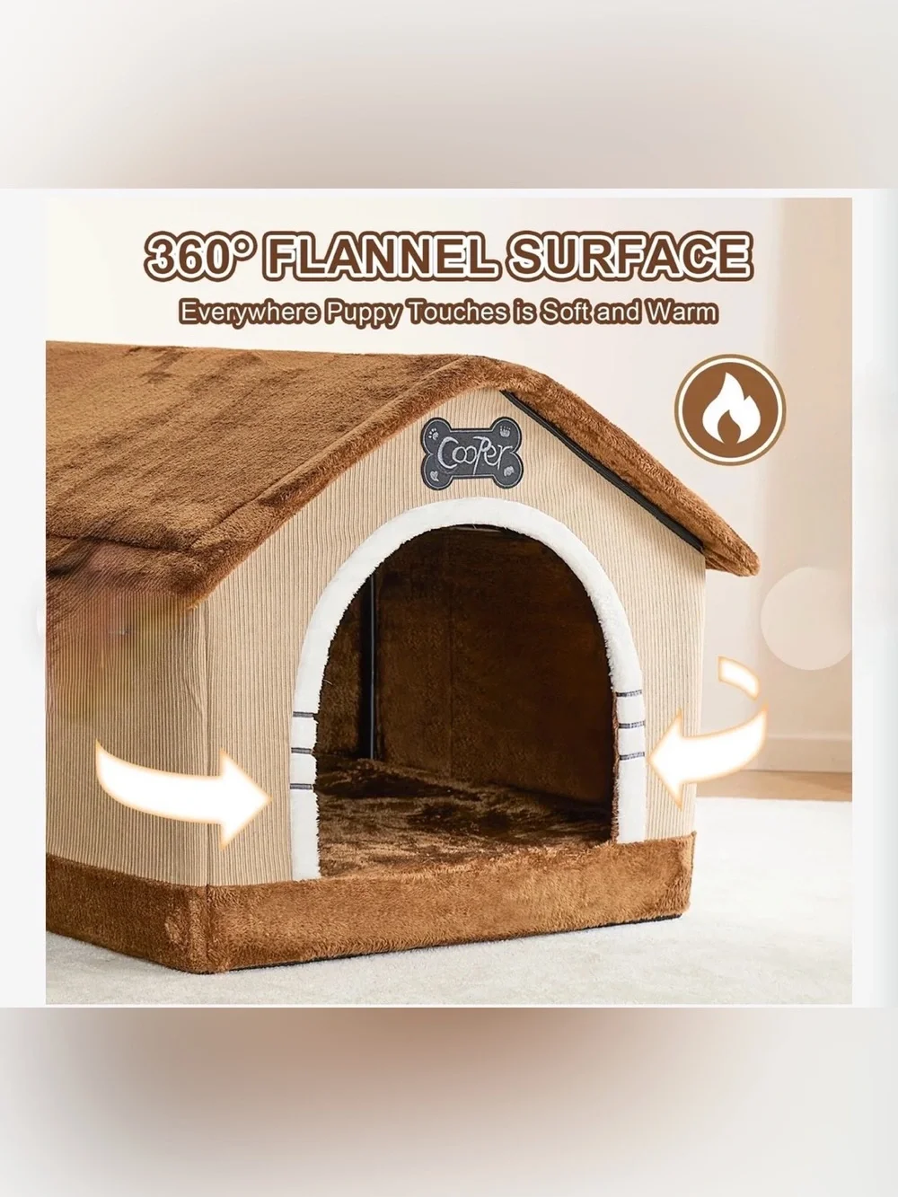 Jiupety Indoor Dog House With Frame, Large Dog Cave Bed, Insulated Cozy